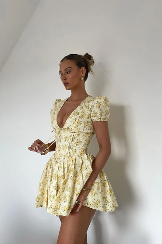 Ruffled VNeck Floral Dress