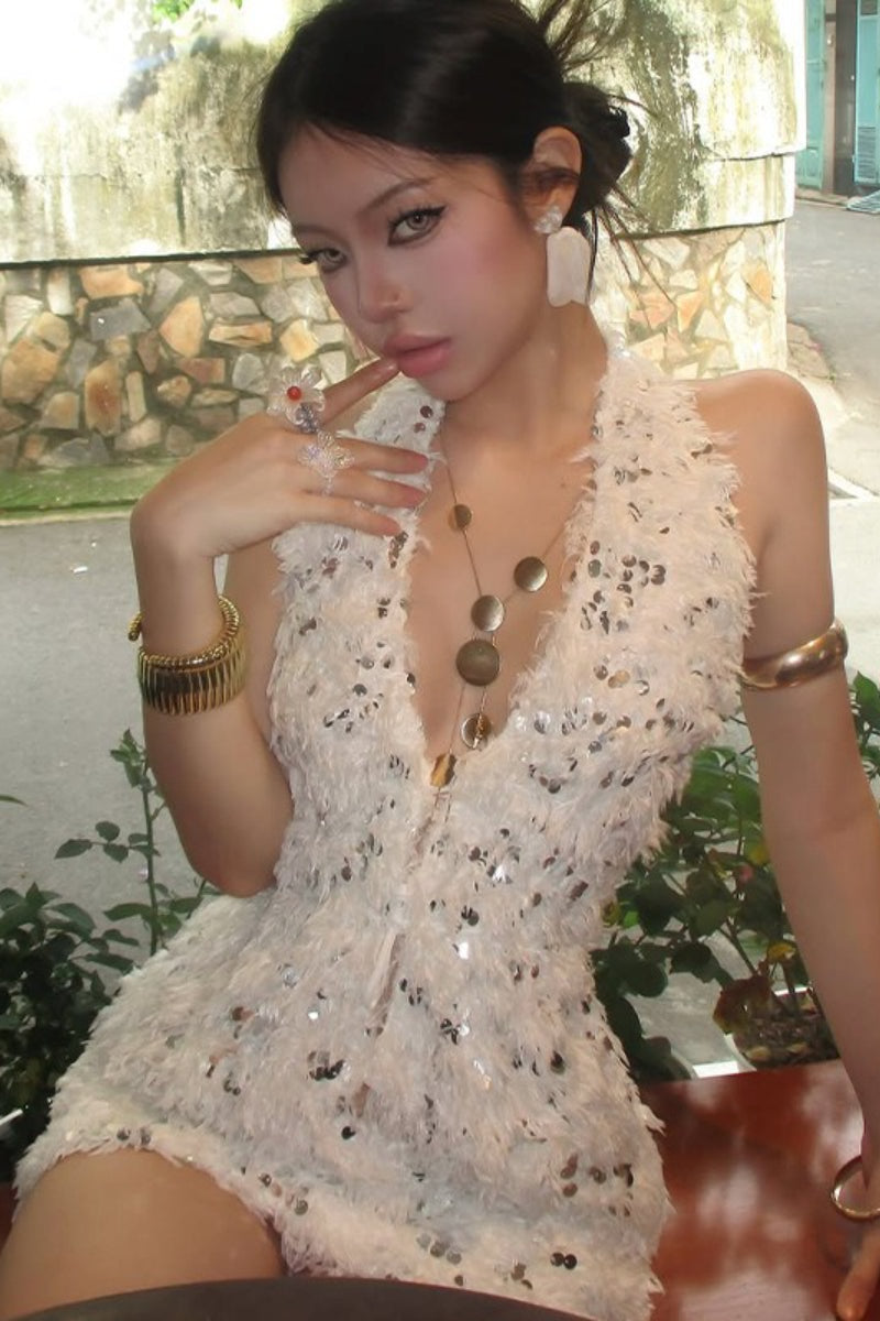Backless Halter-Neck Sequin Dress