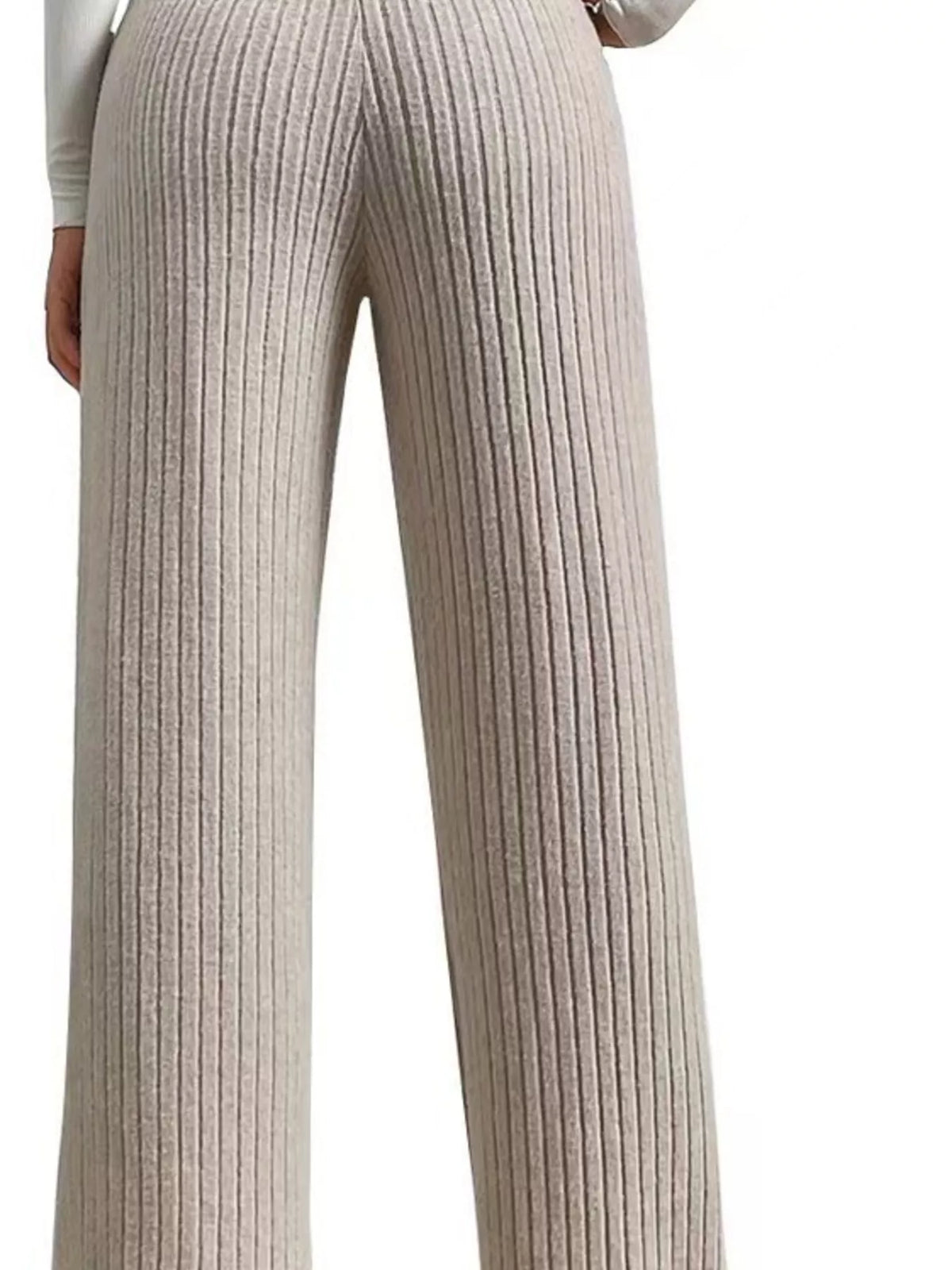 High Waist Ribbed Knit Elastic Waist Wide Leg Pants 3