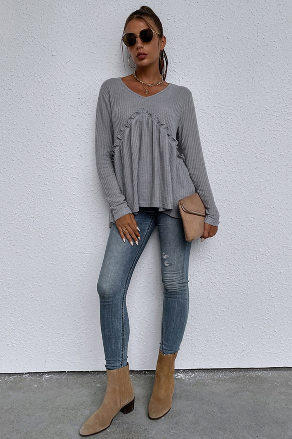 Patchwork Irregular Long-Sleeved T-Shirt