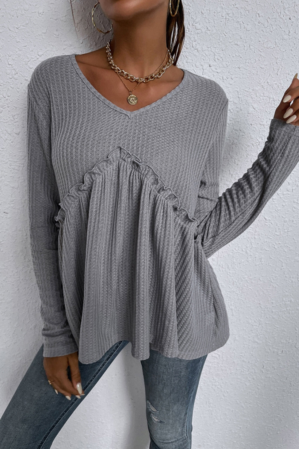 Patchwork Irregular Long-Sleeved T-Shirt