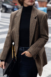 Herringbone Wool Blend Relaxed Blazer
