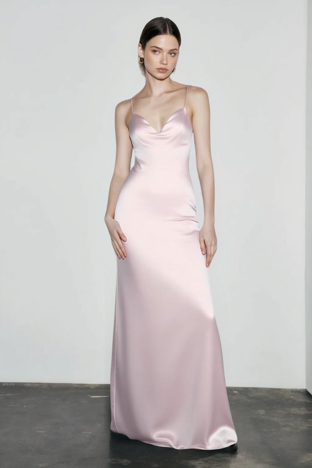 Satin Sweetheart Spaghetti Strap Ruched Bodycon Maxi Dress