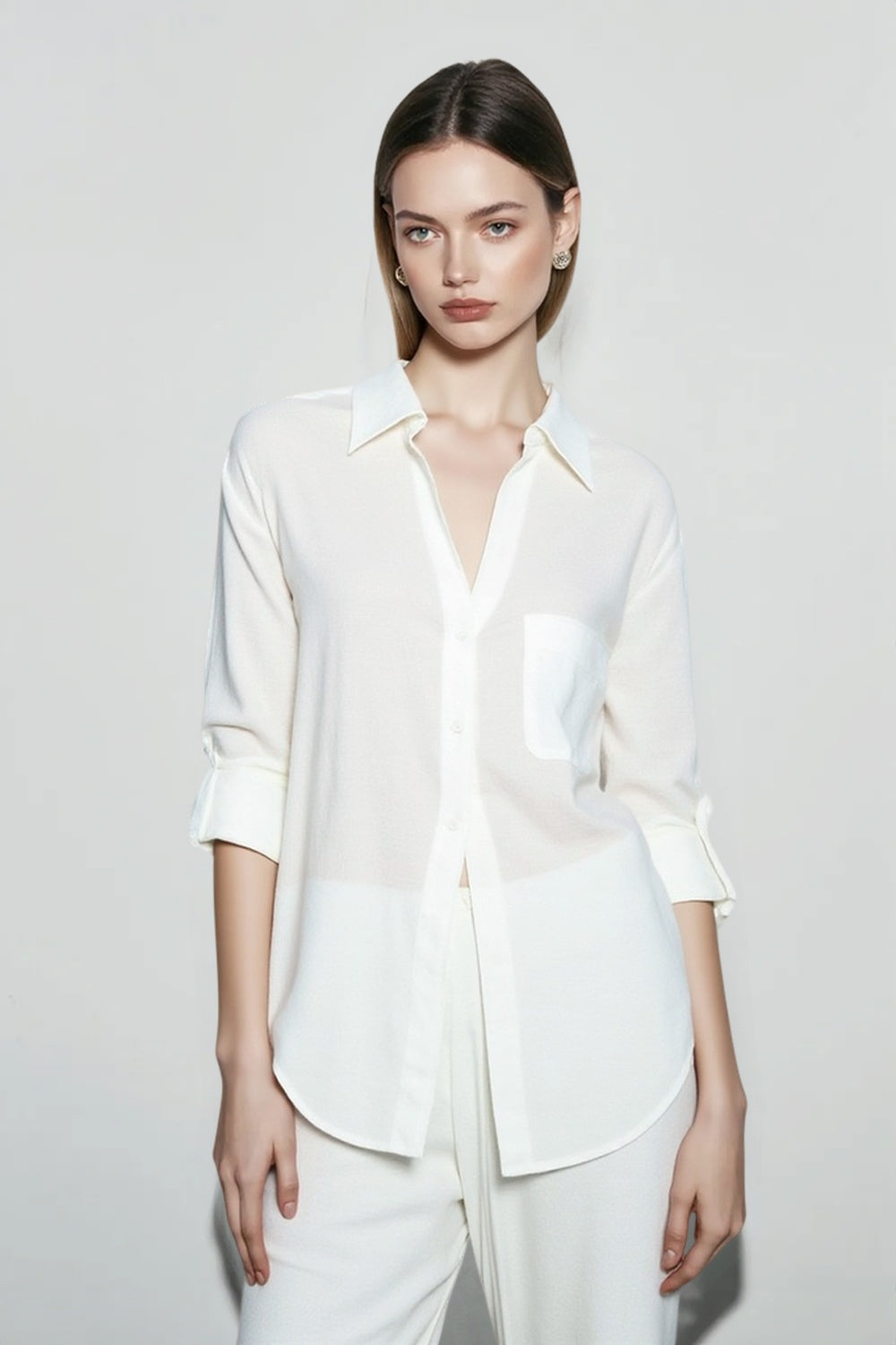 Linen V Neck Relaxed Blouse