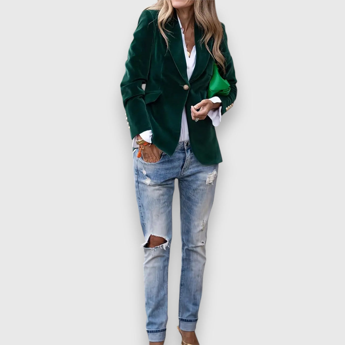 Velvet Notch Lapel Single Button Blazer