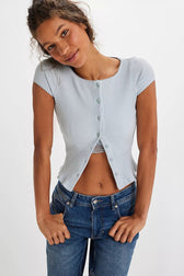 Solid Cropped Cardigan Tee T-Shirt