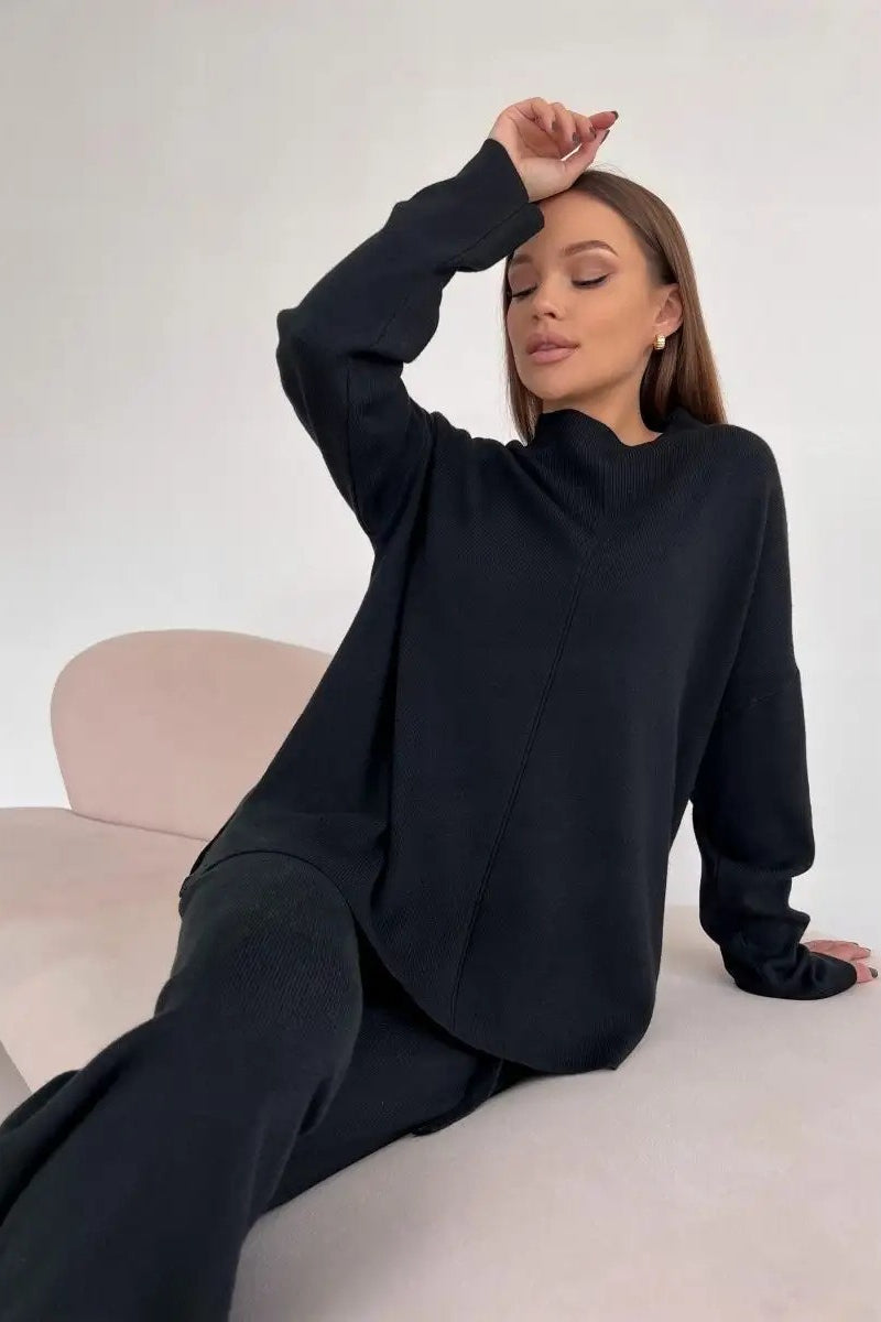Slit Detail Sweater Wide Pants Knit Set