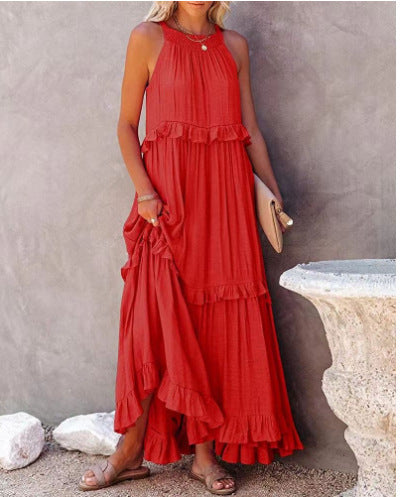 Halter Neck Sleeveless Tiered Ruffle Maxi Dress 28