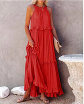 Halter Neck Sleeveless Tiered Ruffle Maxi Dress 28