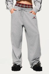 Stripe Plaid Panel Double Waist Wide Leg Pants