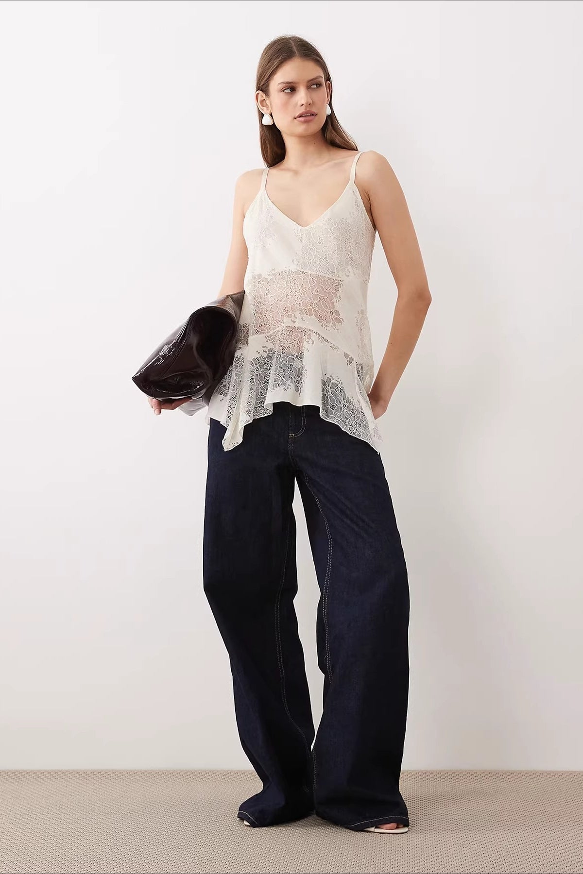 Lace Ruffle Asymmetrical Cami Top
