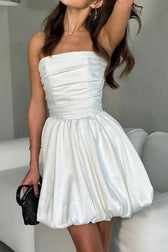 Retro Ruched Satin Strapless Wedding Dress