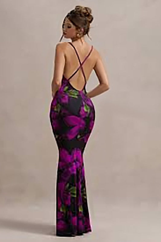 Floral Cross Strap Maxi Party Dress 2
