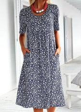 Ditsy Floral Round Neck Short Sleeve Pocket Midi Dress 4