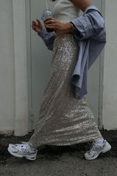 Glitter Sequin A-Line Midi Skirt