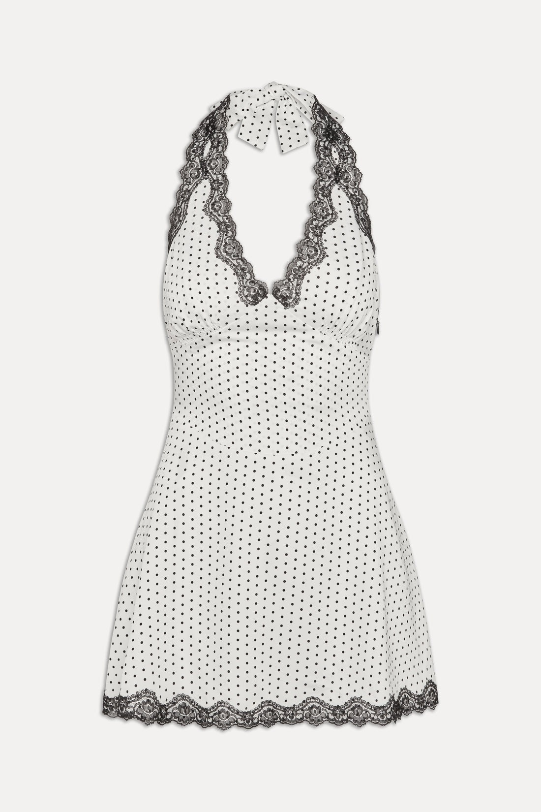 Polka Dot Lace Trim V-Neck Halter Slip Mini Dress 2
