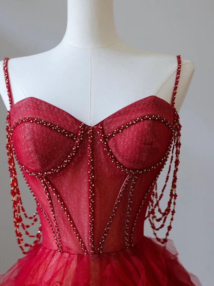 Charming Burgundy Sweetheart Neck Tulle Beads Long Prom Dress A Line Party Evening Gown cc1740