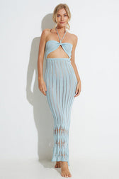 Crochet Knit Strapless Cut Out Mermaid Maxi Dress