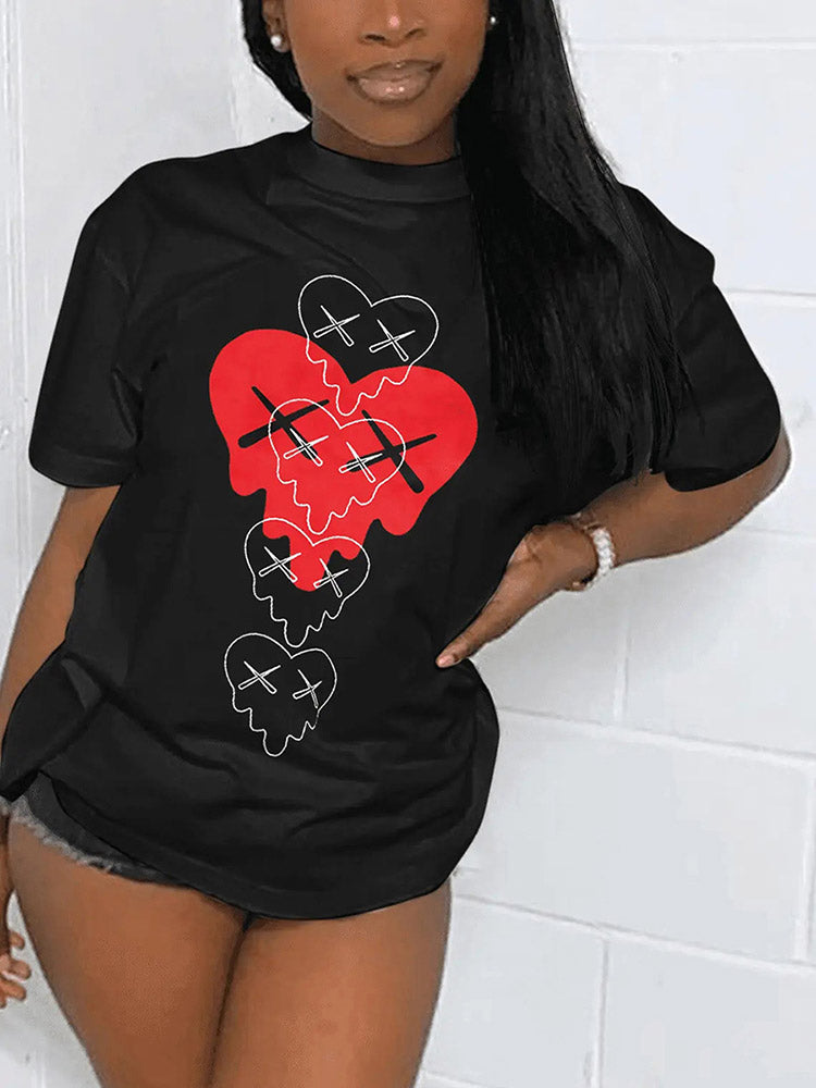Dripping Heart Graphic Crew Neck Short Sleeve Oversized T-Shirt 5