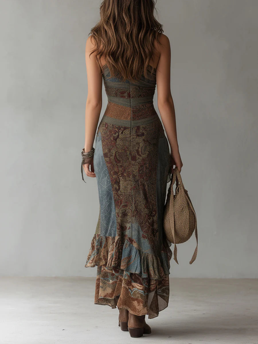 One Shoulder Mesh Ruffle High Split Maxi Dress 3