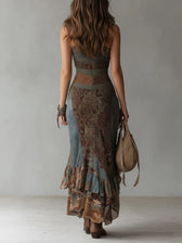 One Shoulder Mesh Ruffle High Split Maxi Dress 3