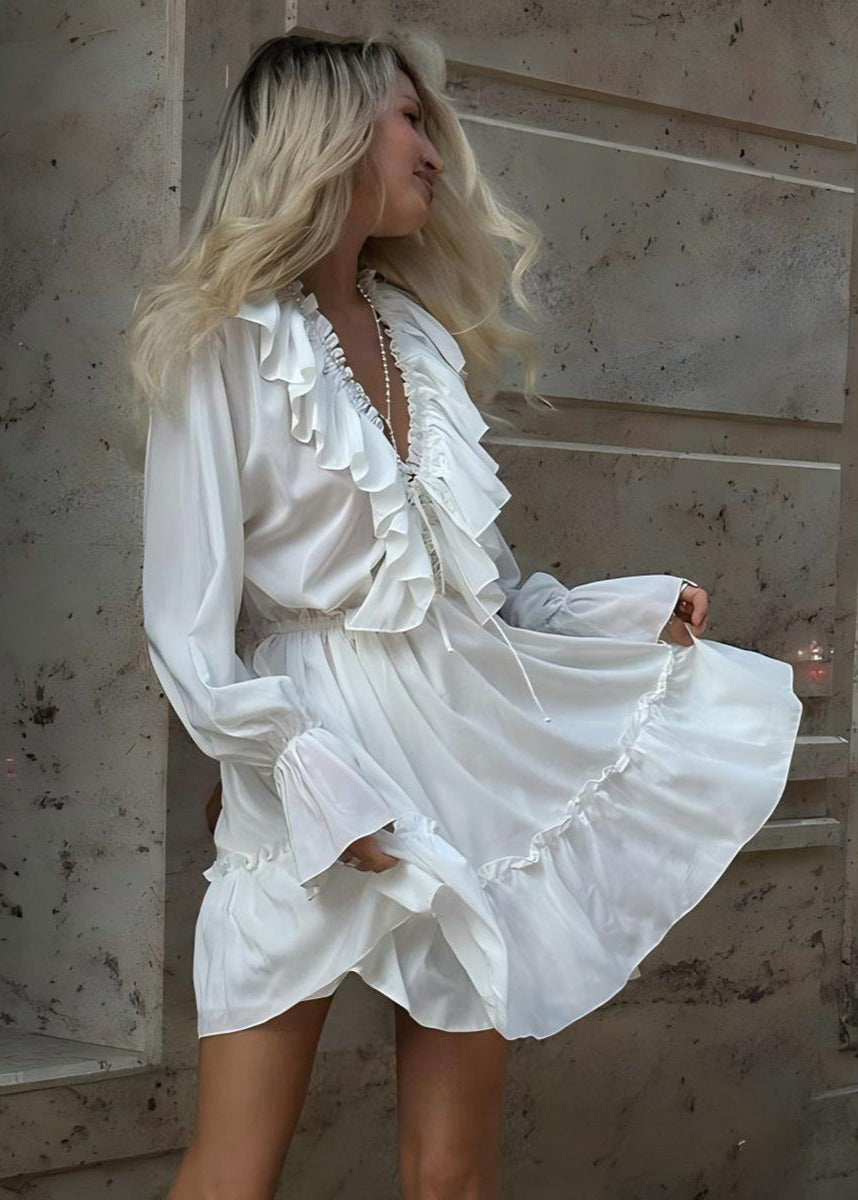 Ruffled Long-Sleeve Mini Dress Romantic Boho Charm