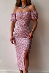 Chiffon Wrap Slit Floral Dress 4