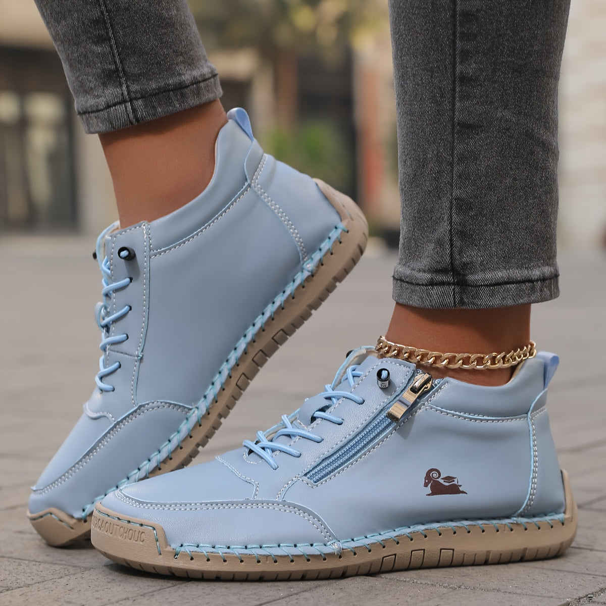 Lace Up Side Zip Stitched Ankle Boots