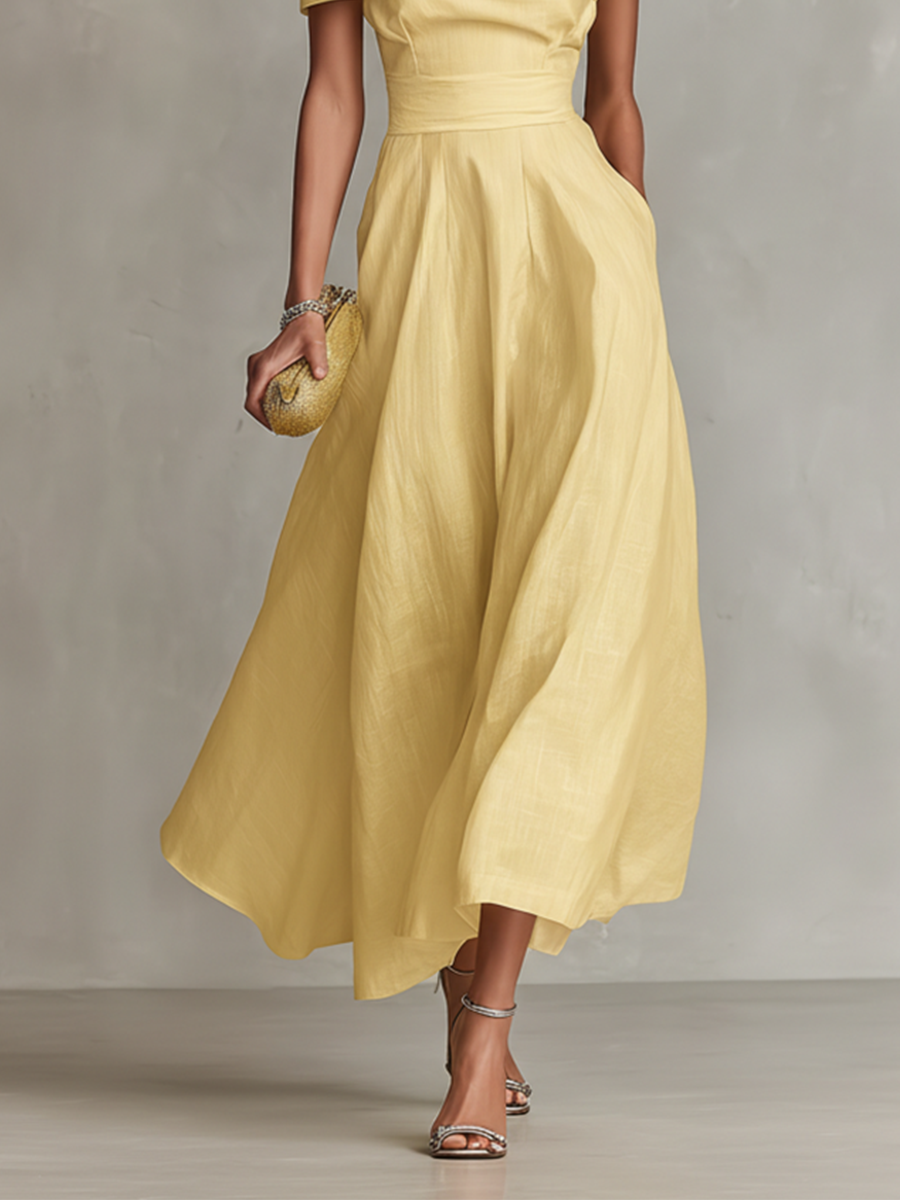 One Shoulder Pleated Fit and Flare Midi Dress 4
