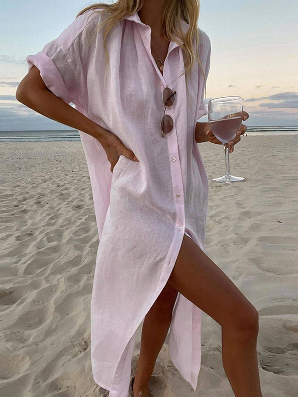 Concept Simple Maxi Shirt Dress Pink