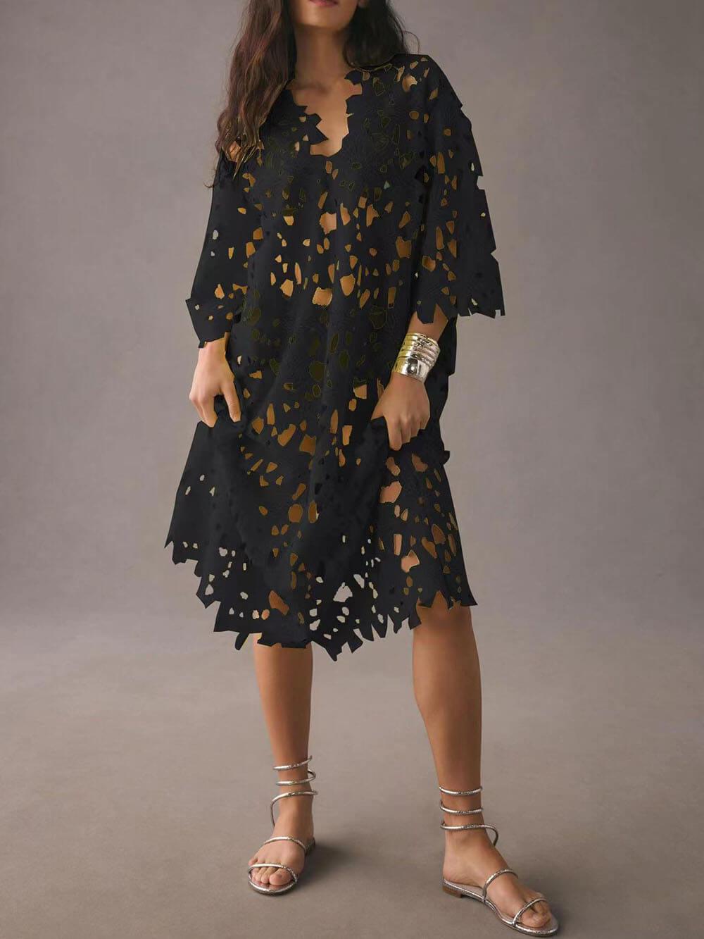 Cover Up Lace Beach Midi Dress Black One size
