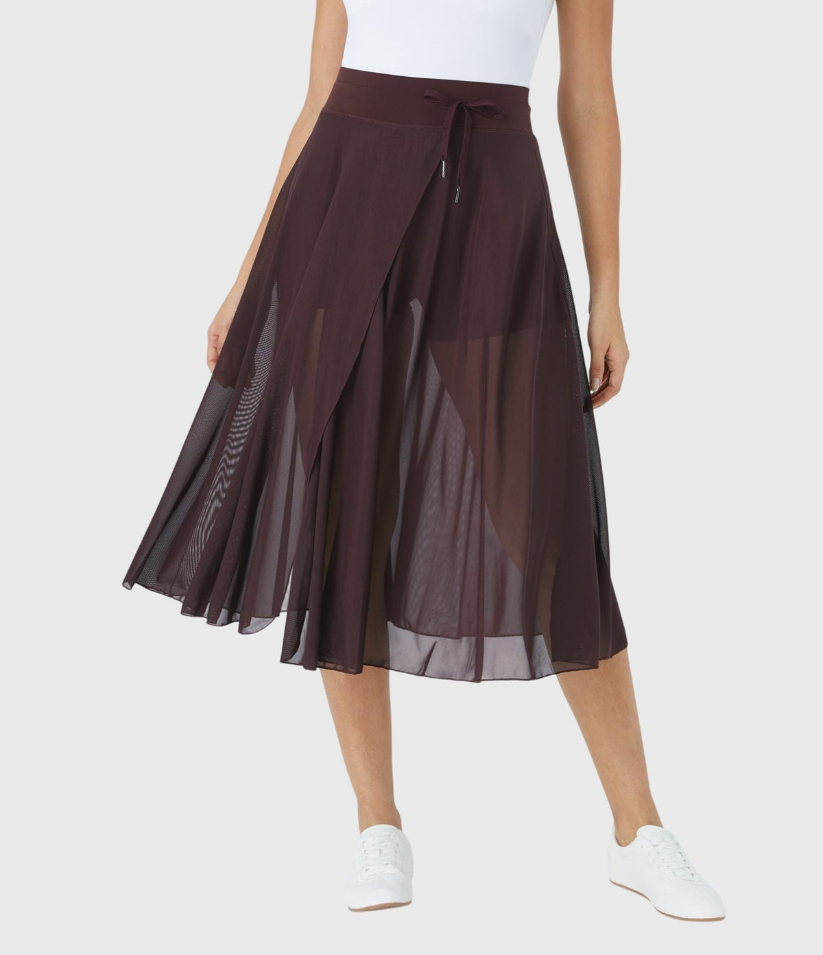 High Waist Drawstring Front Slit A-Line Midi Skirt