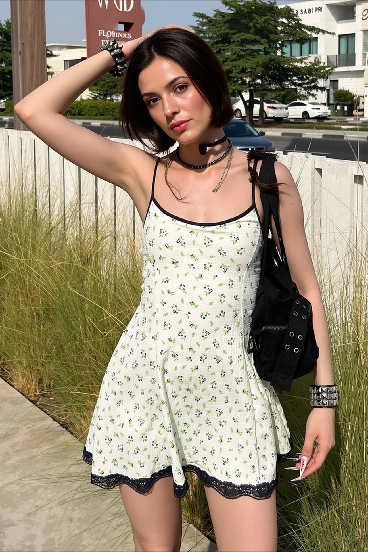 Floral Print Waist Cinch A Line Slip Dress