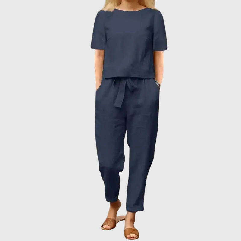Short Sleeve Top and Tapered Pants Two Piece Set