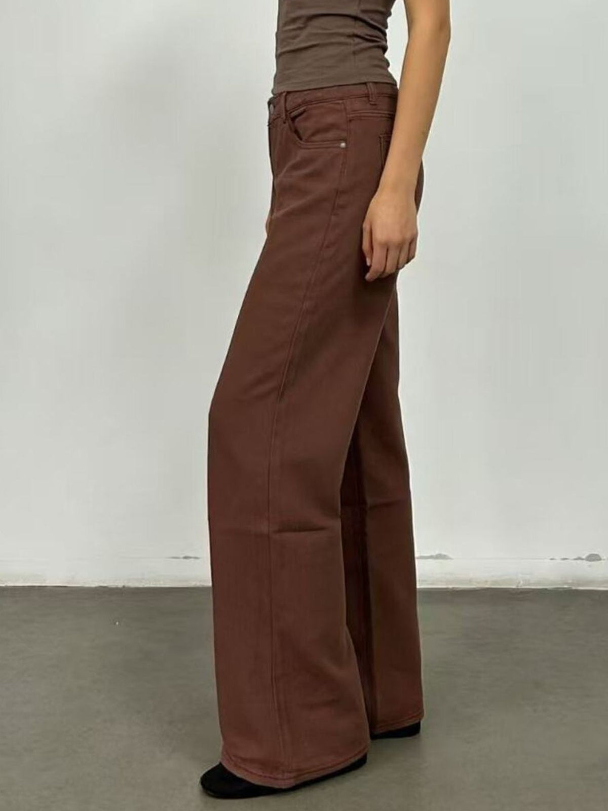 High Waist Five Pocket Full Length Wide Leg Jeans 14