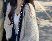 V-Neck Fleece Thick Knitting Cardigan White / S