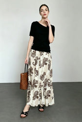 Feather Print Patchwork Vacation Skirt