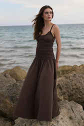 White Smocked Cotton Maxi Slip Dress