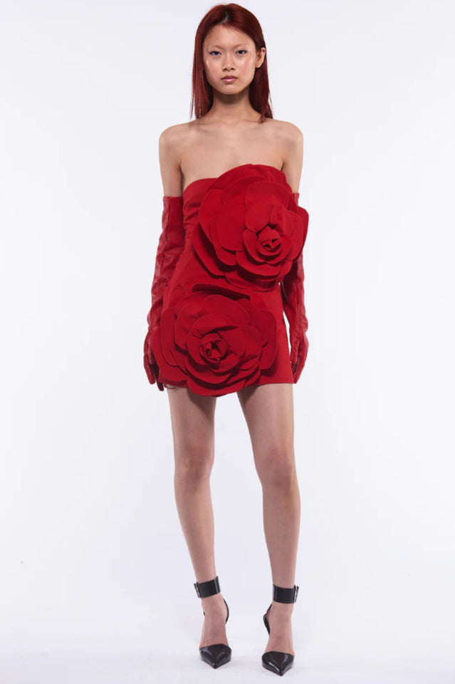 3D Floral Strapless Bodycon Mini Dress