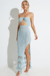 Crochet Knit Strapless Cut Out Mermaid Maxi Dress 3