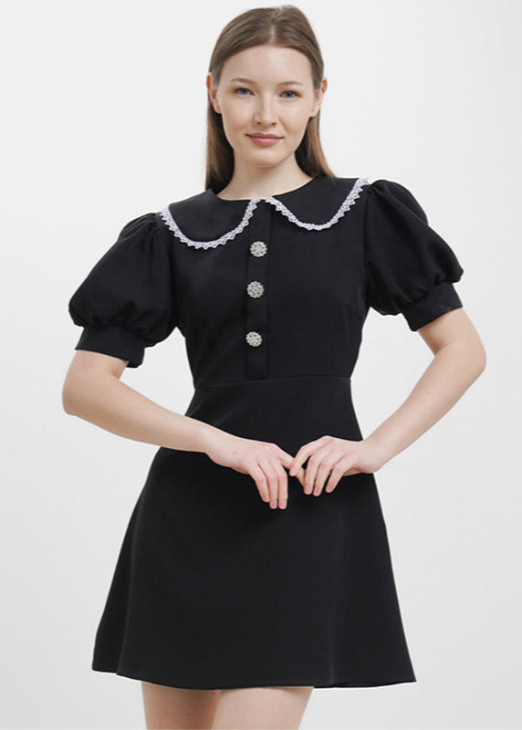 Eloise - Pearl Button Puff Sleeve Mini Dress - View 5