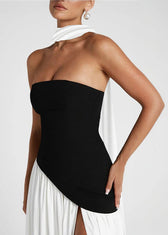 Monaco Drama - Strapless Contrast Gown with High Slit 3