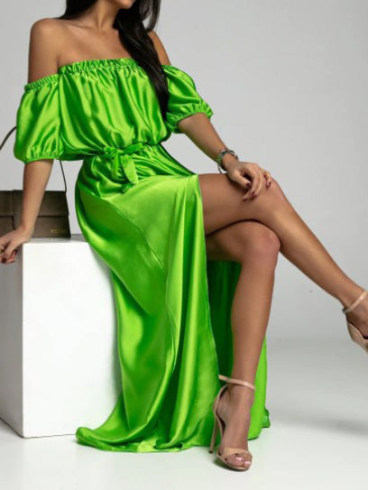 One-Shoulder Short Sleeve Slit Dress