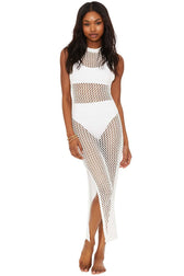 Crochet Knit Sleeveless High Neck Maxi Dress 6