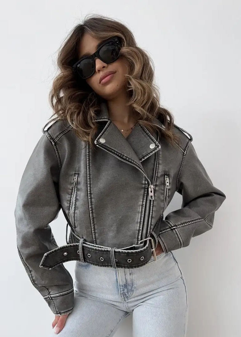 Washed Faux Leather Moto Jacket â€?Vintage Biker Edge