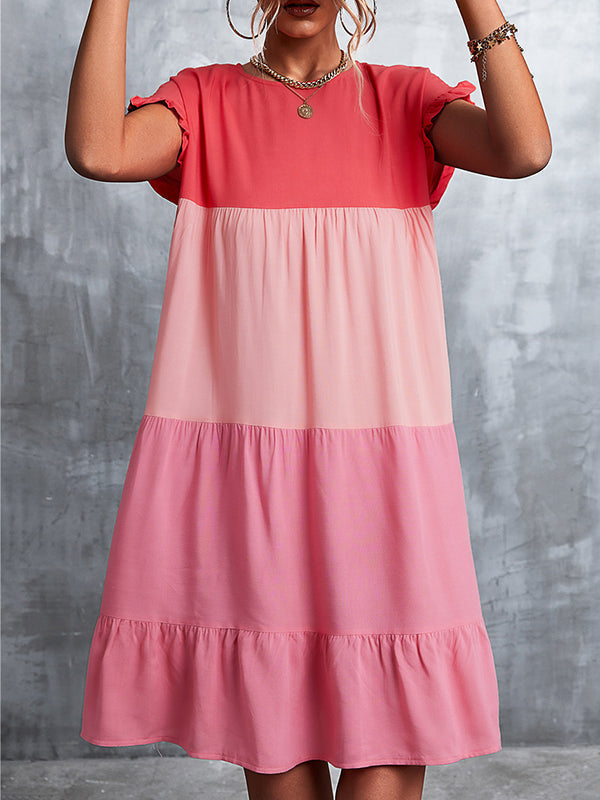 Round Neck Flutter Sleeve Tiered Babydoll Mini Dress 2