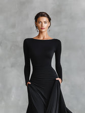 Boat Neck Long Sleeve Ruched Maxi Gown 4