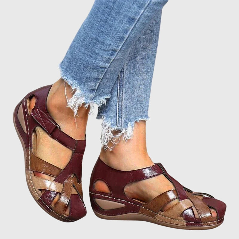 Closed Toe Cross Strap Hook and Loop Wedge Sandals
