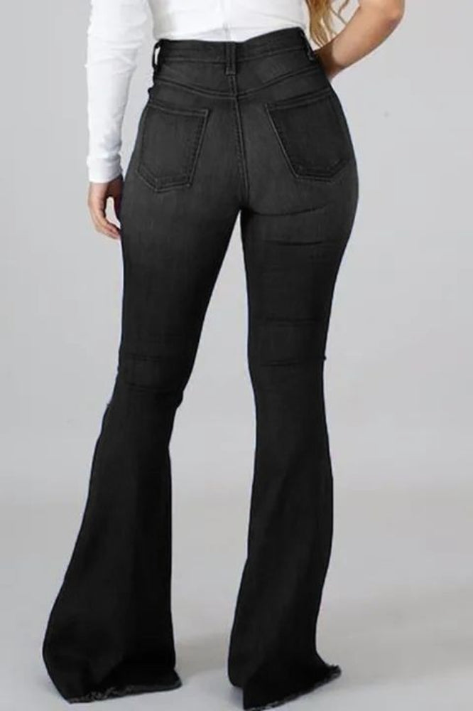 High Waist Ripped Stretch Flare Jeans