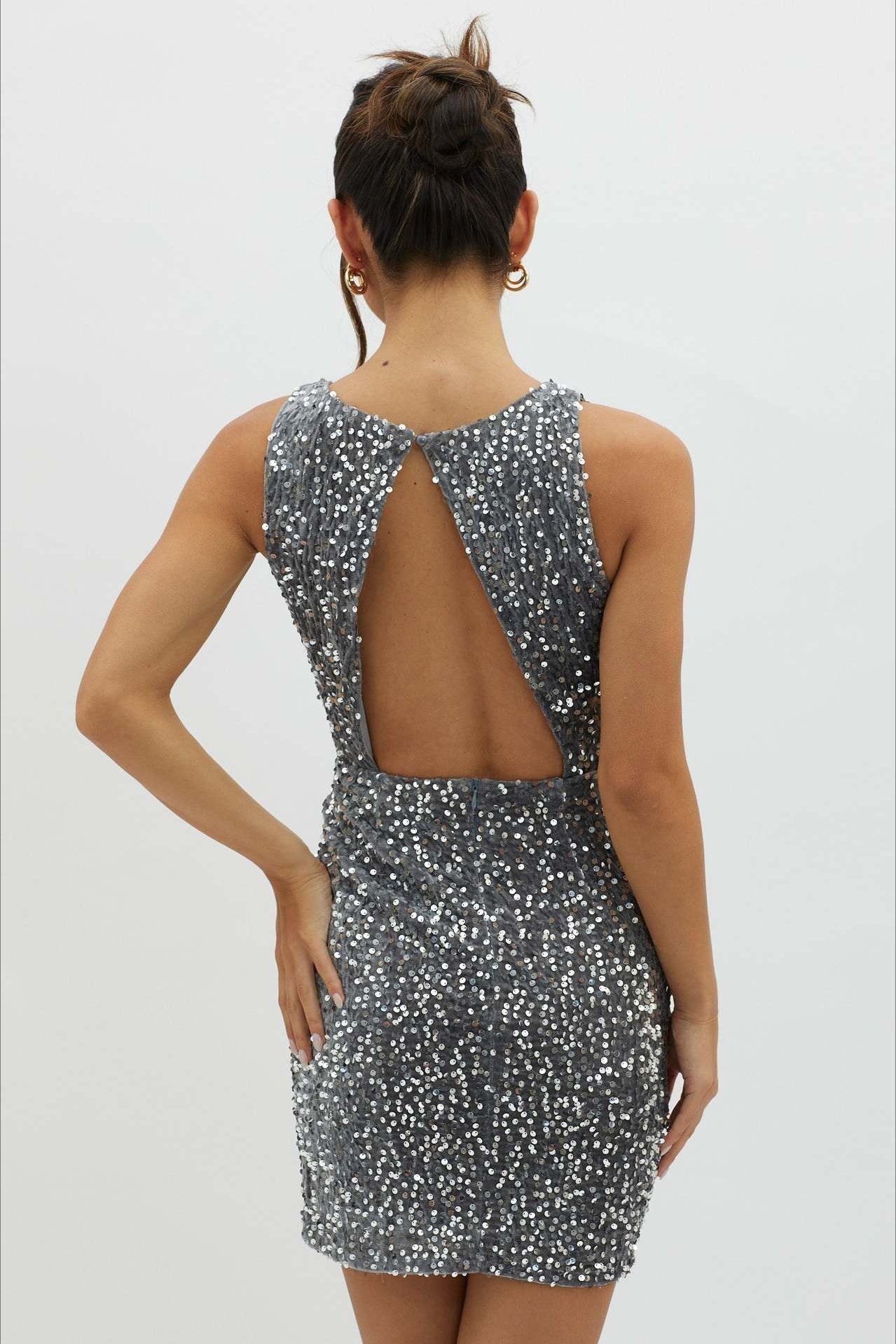 Sequin High Neck Sleeveless Bodycon Mini Party Dress